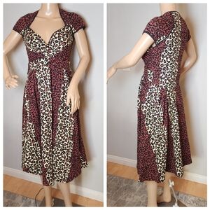 NWT Pinup Couture Ponte Leopard Dress Brown Black Cream Yellow Size Medium